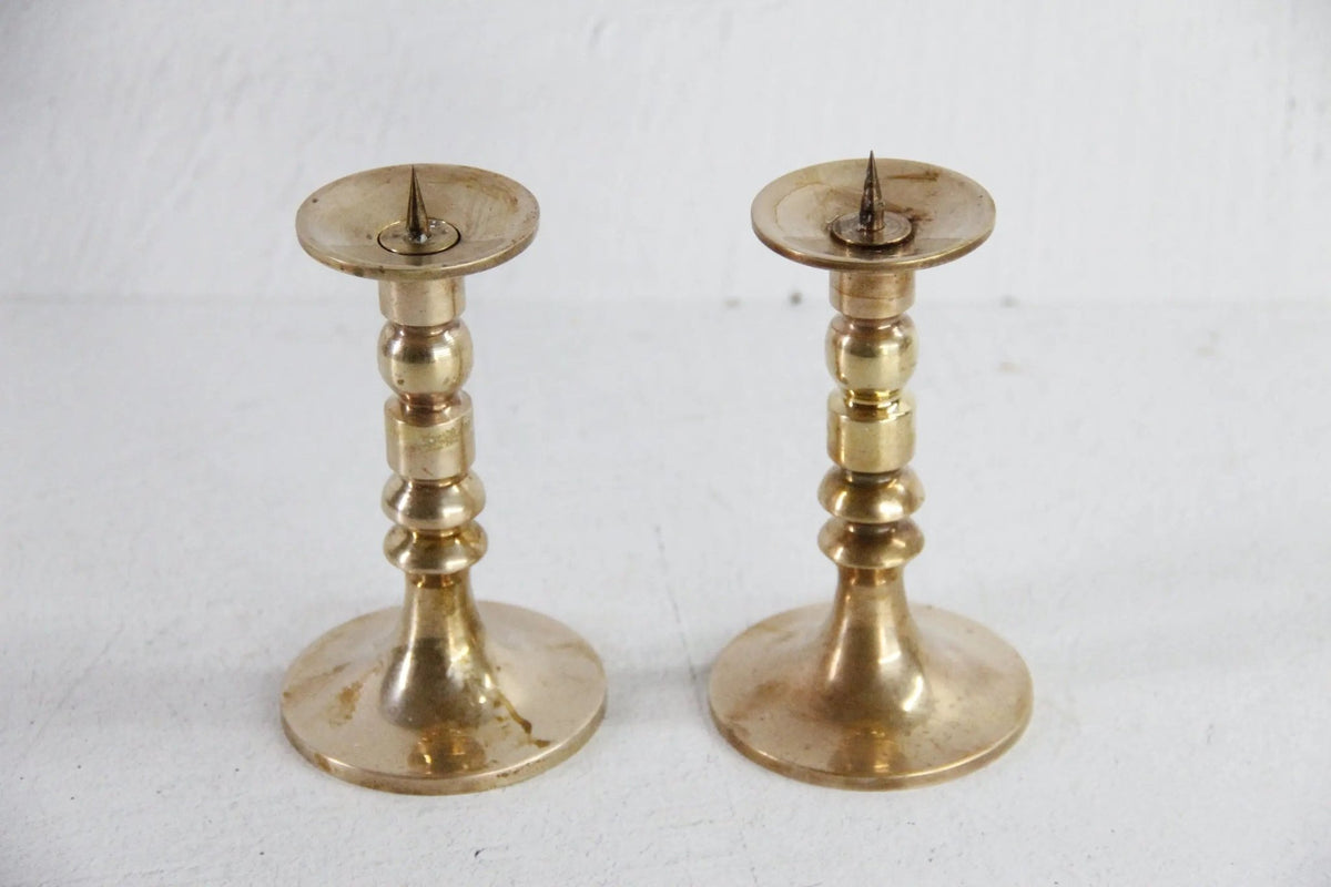 Brass Pricket Candlesticks | Antique Solid Brass Pair - Debra Hall Lifestyle