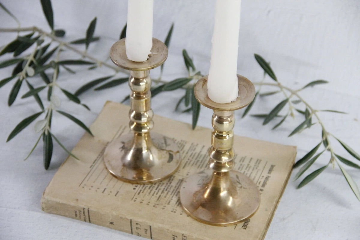 Brass Pricket Candlesticks | Antique Solid Brass Pair - Debra Hall Lifestyle
