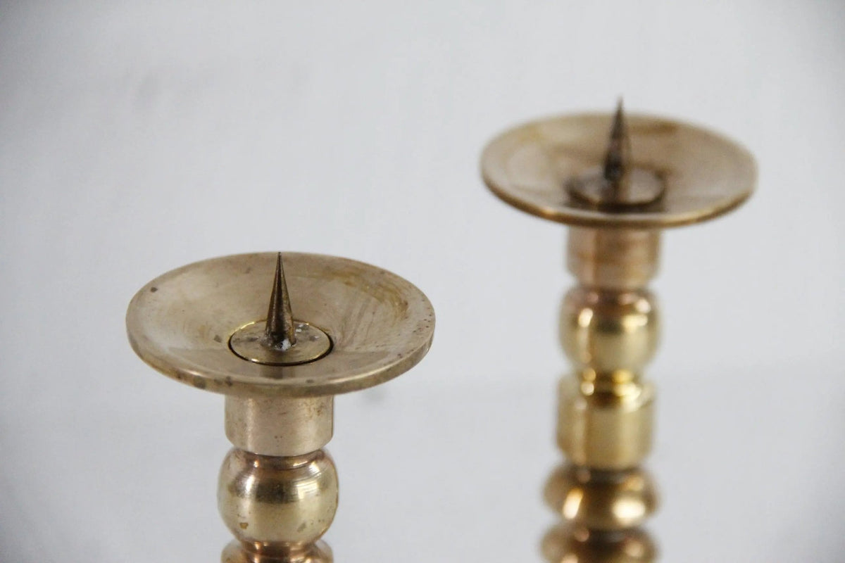 Brass Pricket Candlesticks | Antique Solid Brass Pair - Debra Hall Lifestyle