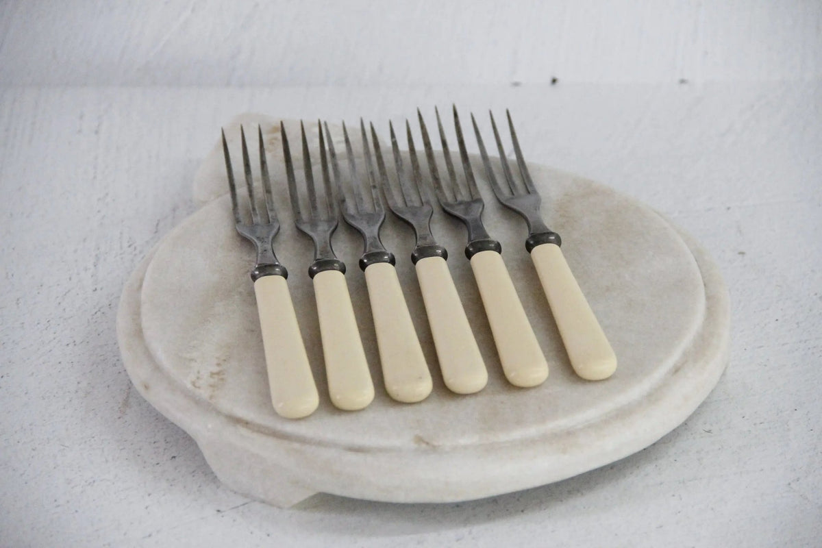 Celluloid Flatware | Set of 6 Vintage Dessert Forks - Debra Hall Lifestyle