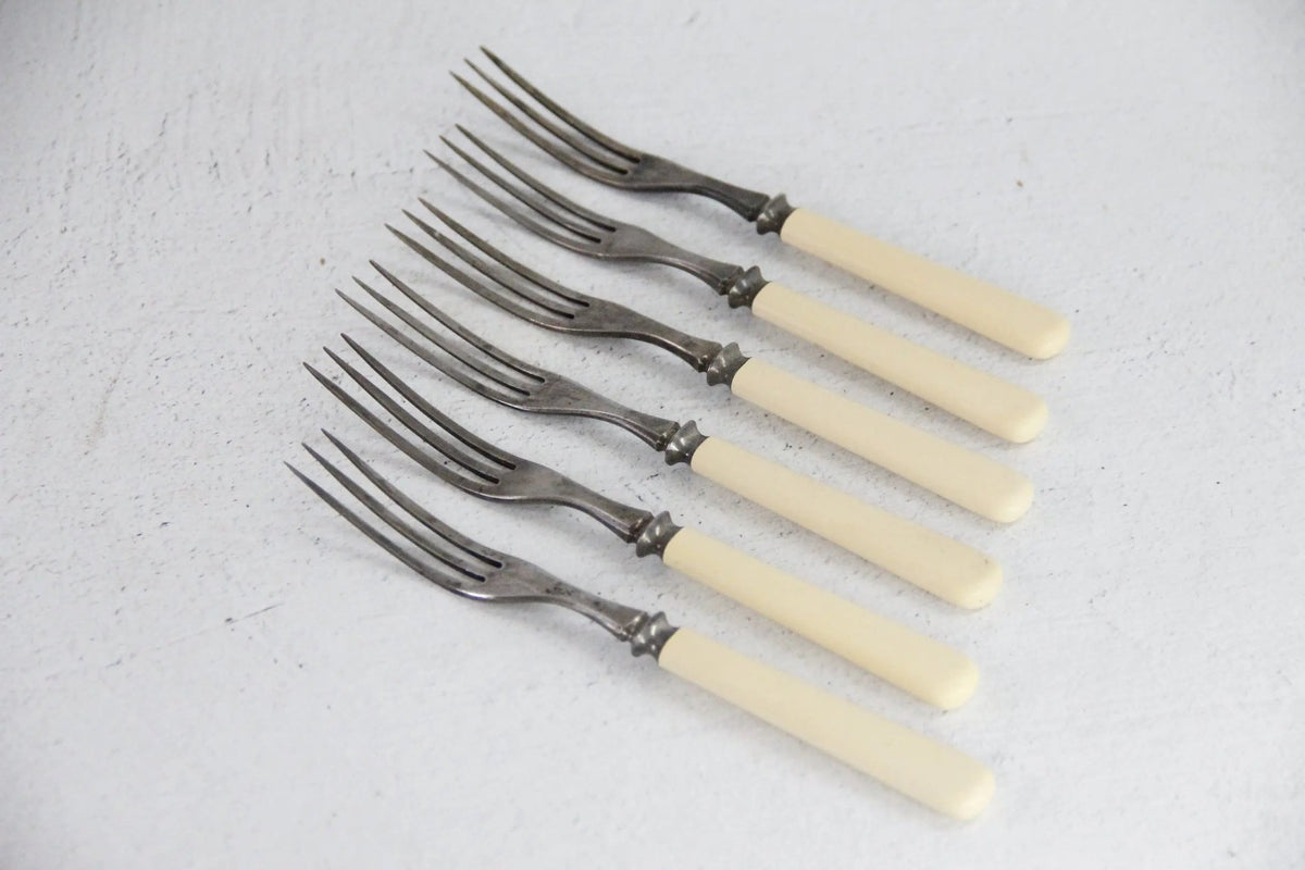 Celluloid Flatware | Set of 6 Vintage Dessert Forks - Debra Hall Lifestyle
