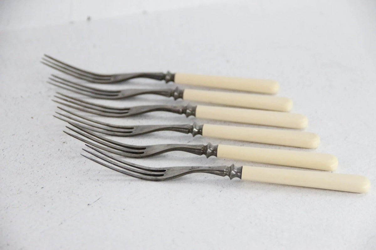 Celluloid Flatware | Set of 6 Vintage Dessert Forks - Debra Hall Lifestyle