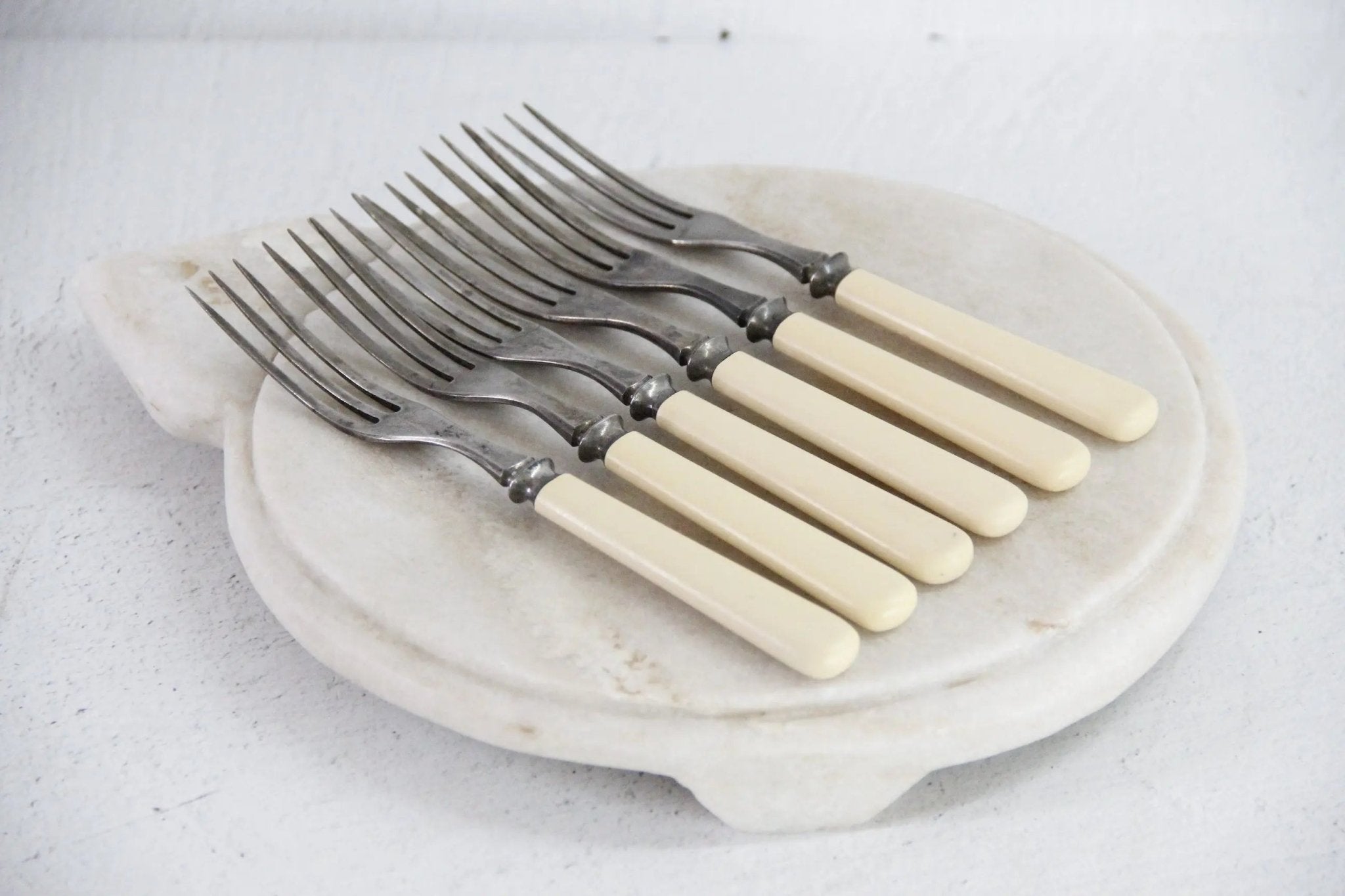 Celluloid Flatware | Set of 6 Vintage Dessert Forks - Debra Hall Lifestyle