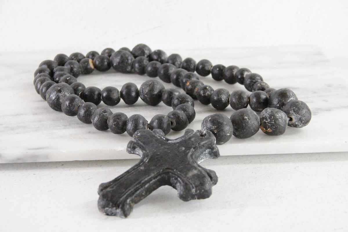 Clay Rosary | Large Vintage Hand Made Pottery Cross & Beads - Debra Hall Lifestyle