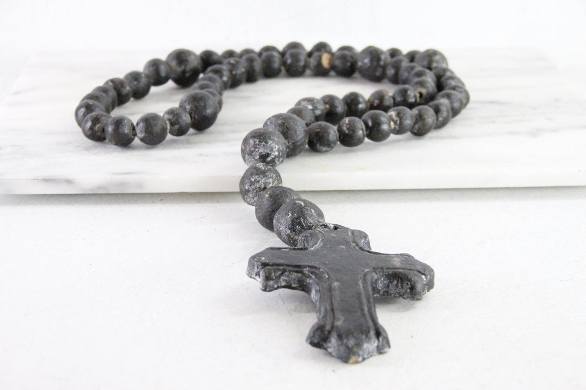 Clay Rosary | Large Vintage Hand Made Pottery Cross & Beads - Debra Hall Lifestyle
