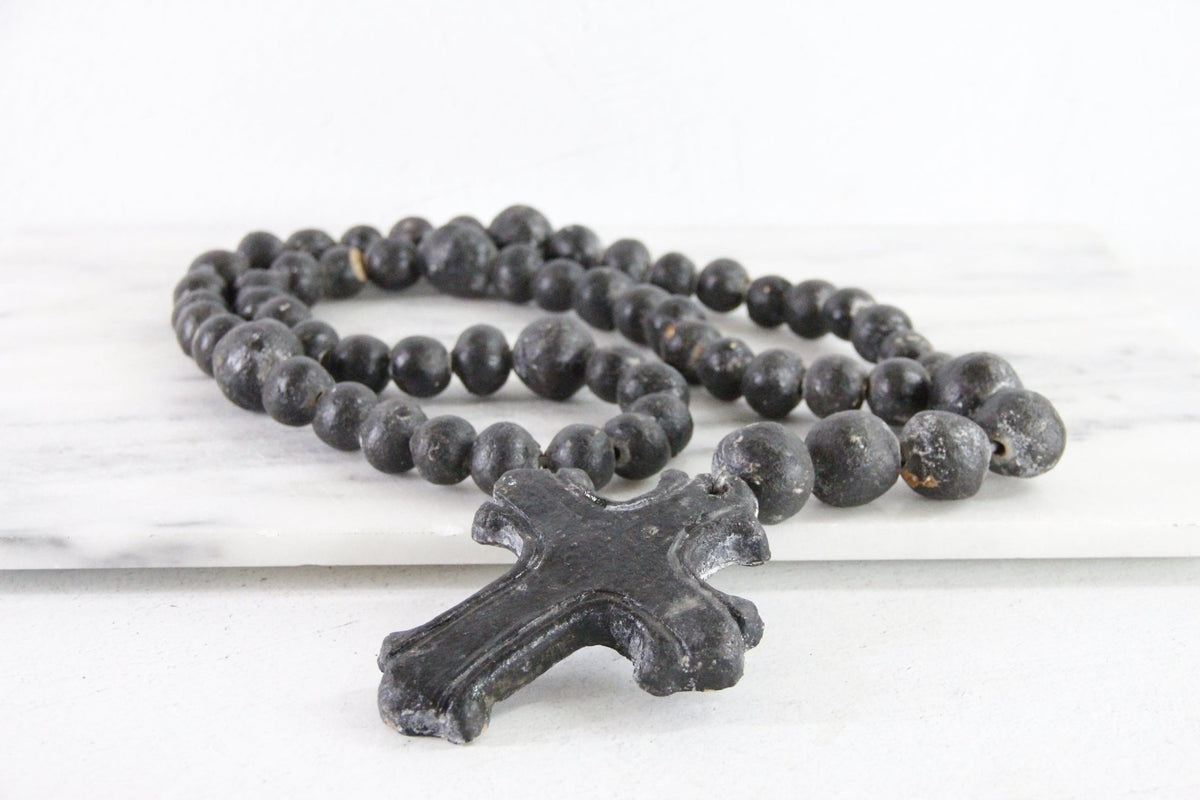 Clay Rosary | Large Vintage Hand Made Pottery Cross & Beads - Debra Hall Lifestyle