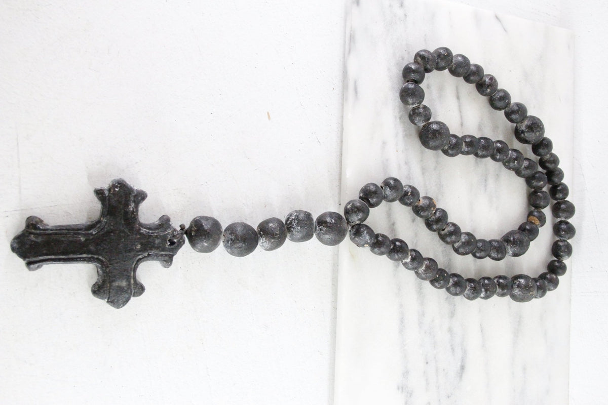 Clay Rosary | Large Vintage Hand Made Pottery Cross & Beads - Debra Hall Lifestyle
