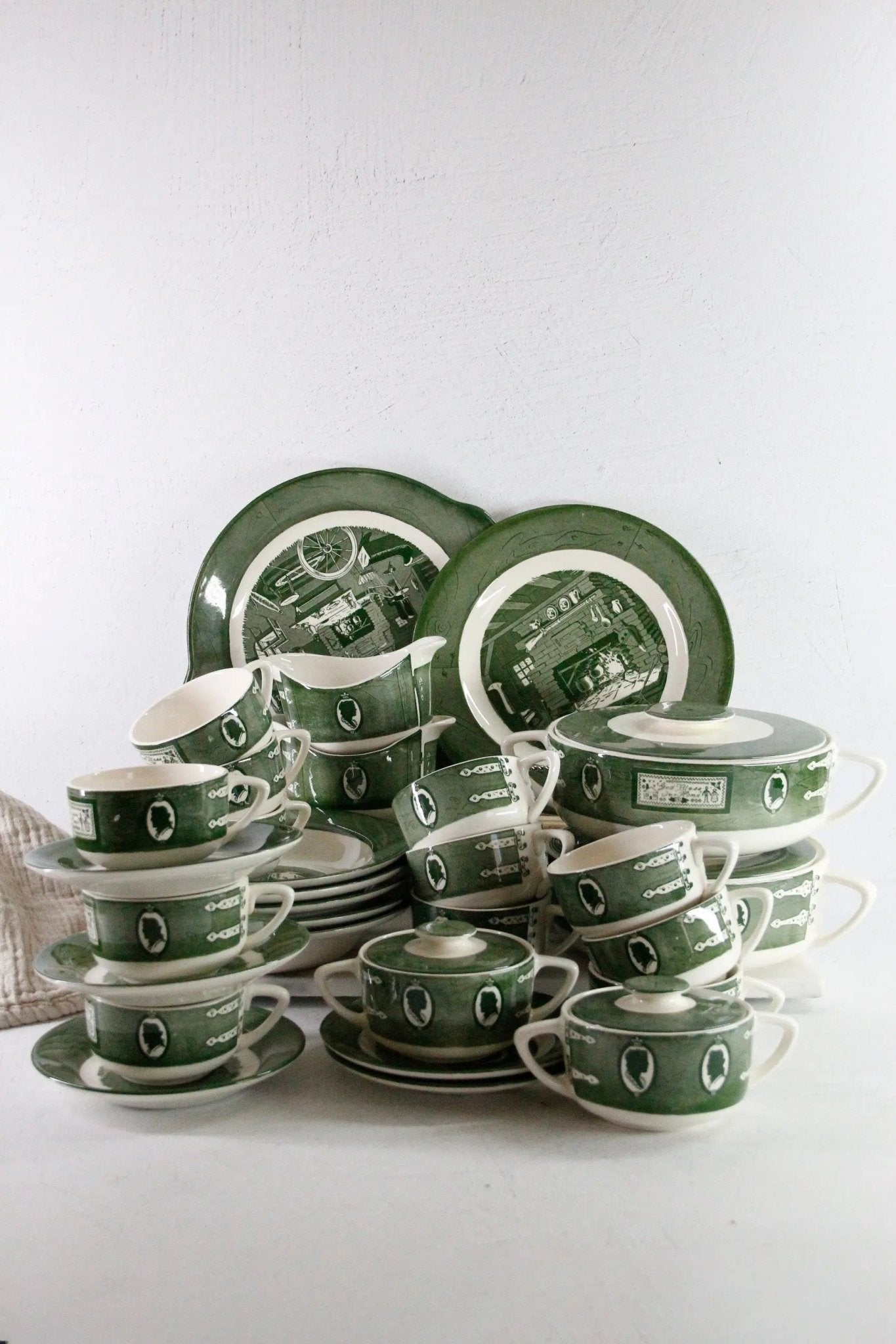 Colonial Homestead Dishes | Vintage 1950s Royal China Green - Debra Hall Lifestyle