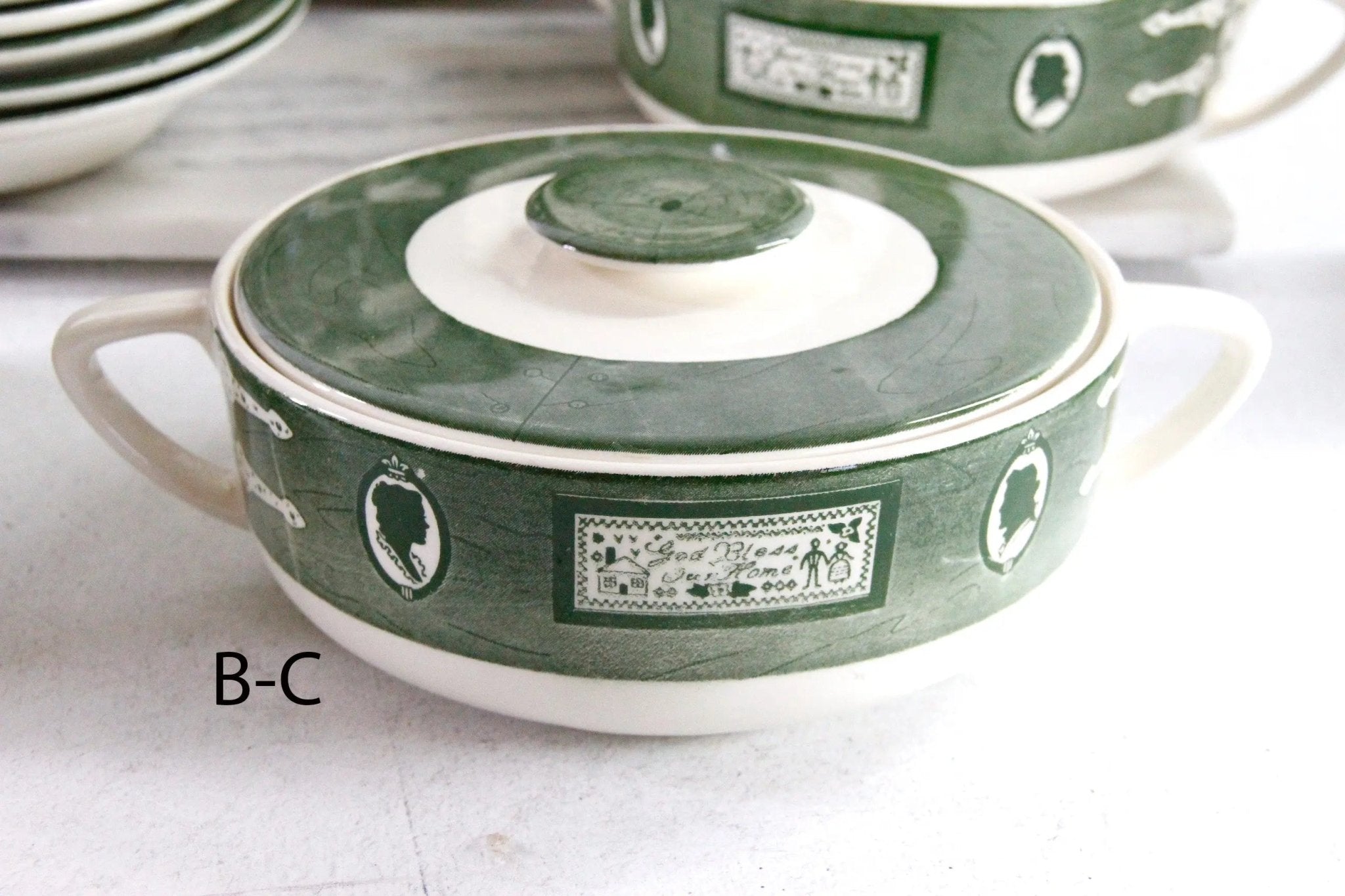 Colonial Homestead Dishes | Vintage 1950s Royal China Green - Debra Hall Lifestyle
