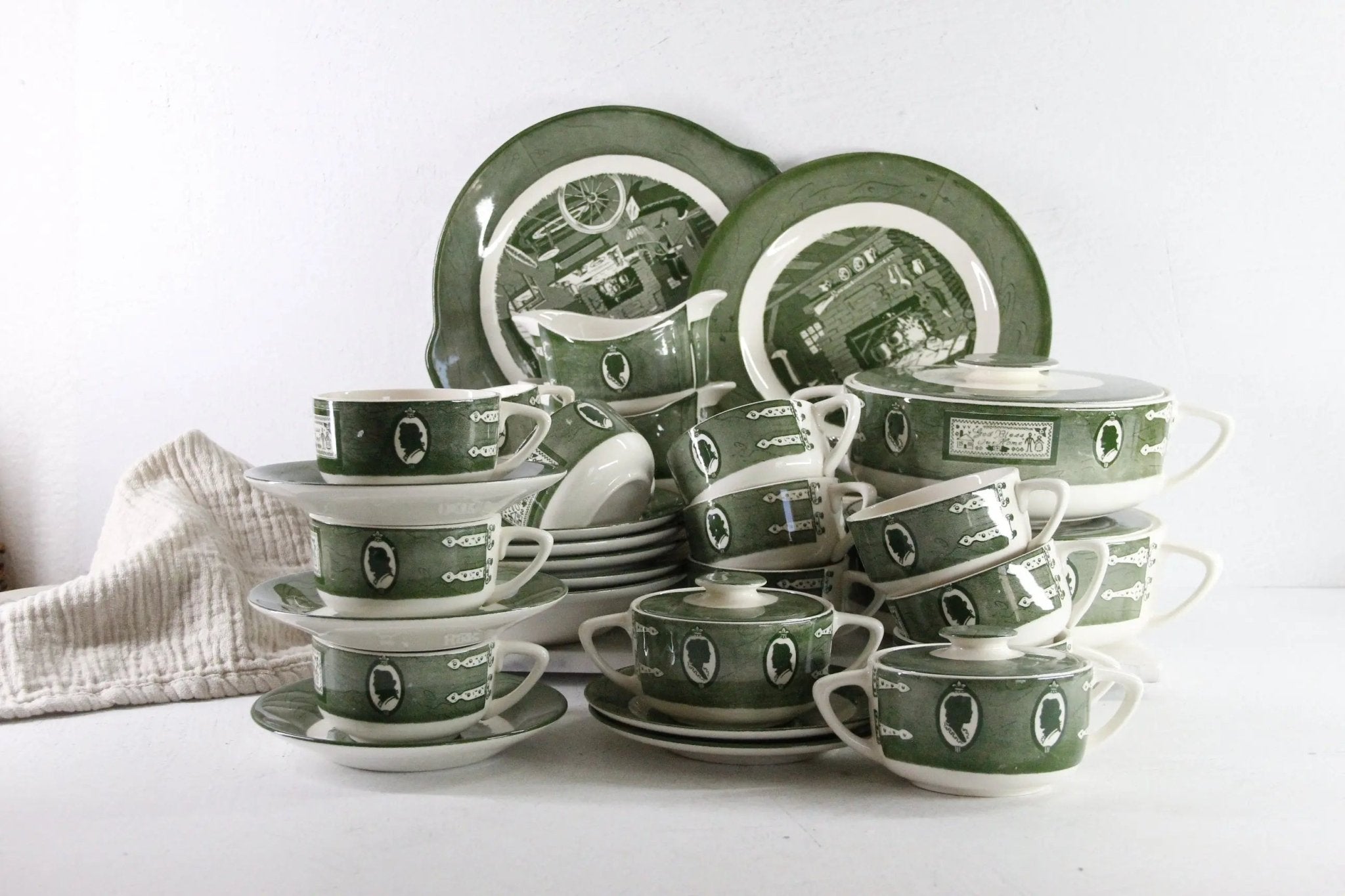 Colonial Homestead Dishes | Vintage 1950s Royal China Green - Debra Hall Lifestyle