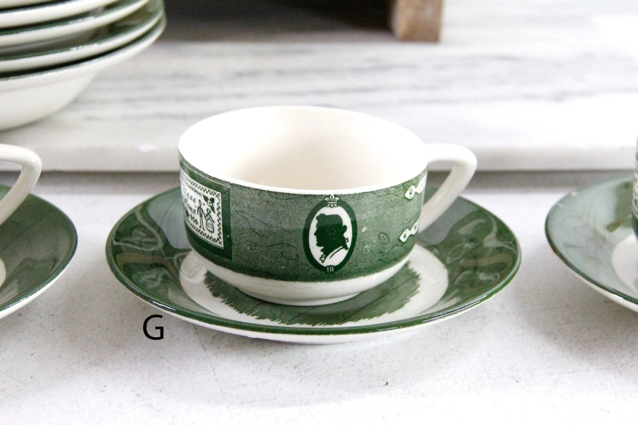 Colonial Homestead Dishes | Vintage 1950s Royal China Green - Debra Hall Lifestyle