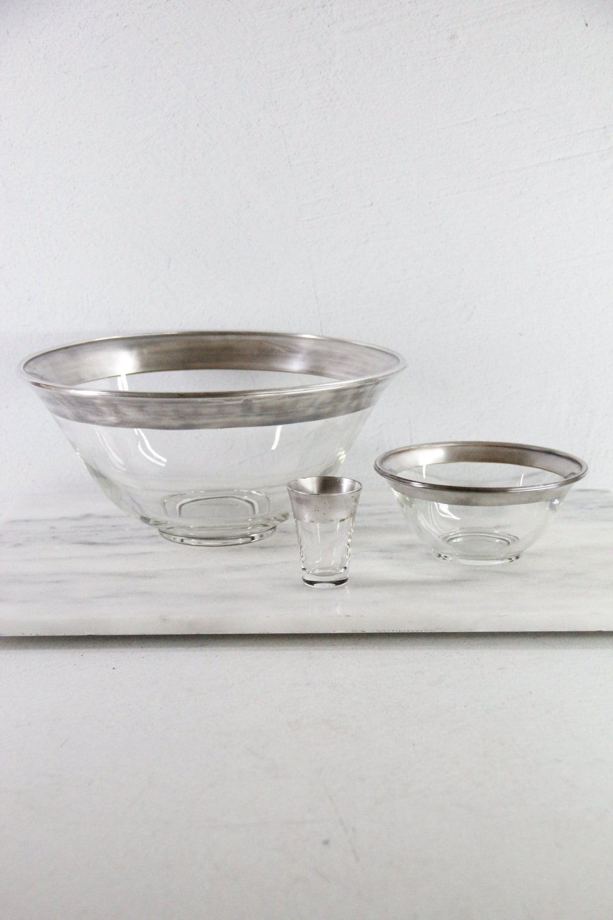 Dorothy Thorpe Chip and Dip Set | Mid-Century Glass Bowls with Sterling Overlay - Debra Hall Lifestyle