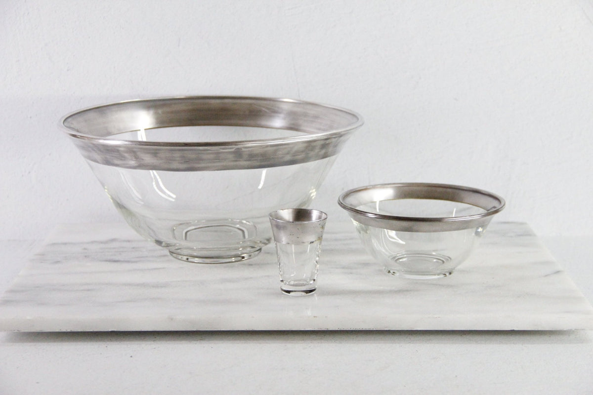 Dorothy Thorpe Chip and Dip Set | Mid-Century Glass Bowls with Sterling Overlay - Debra Hall Lifestyle