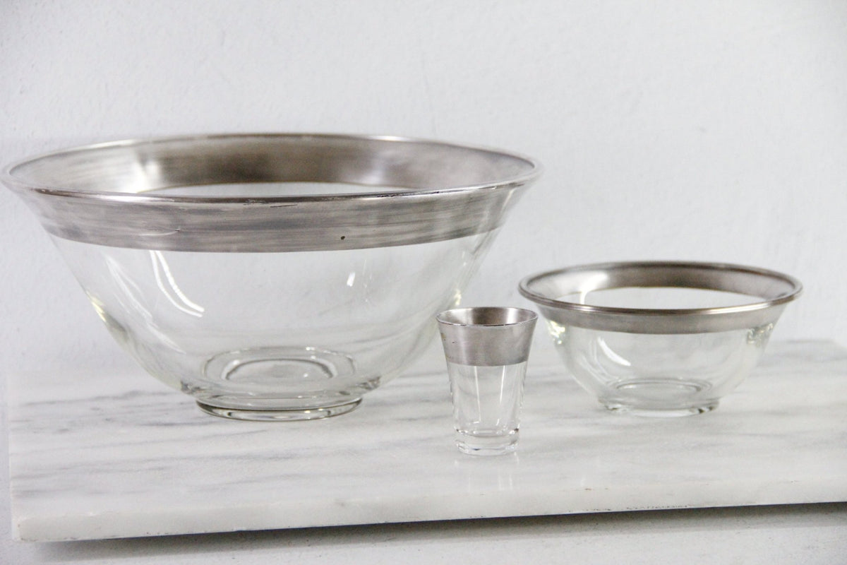 Dorothy Thorpe Chip and Dip Set | Mid-Century Glass Bowls with Sterling Overlay - Debra Hall Lifestyle