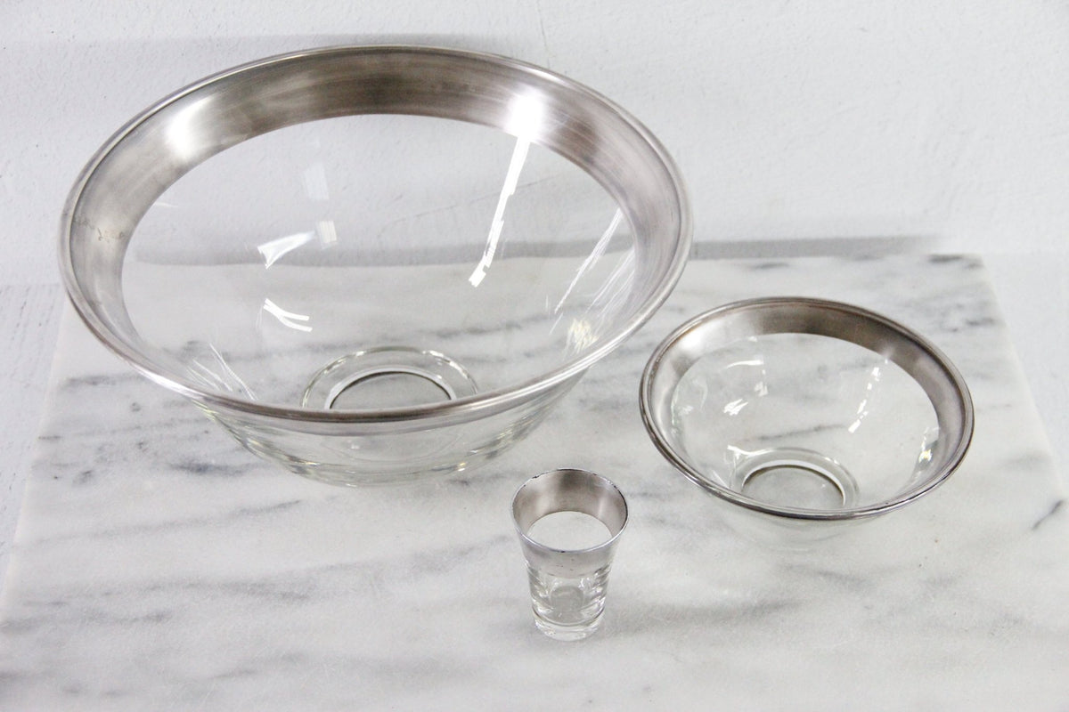 Dorothy Thorpe Chip and Dip Set | Mid-Century Glass Bowls with Sterling Overlay - Debra Hall Lifestyle