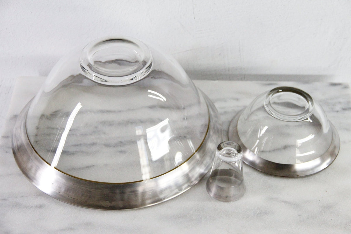 Dorothy Thorpe Chip and Dip Set | Mid-Century Glass Bowls with Sterling Overlay - Debra Hall Lifestyle