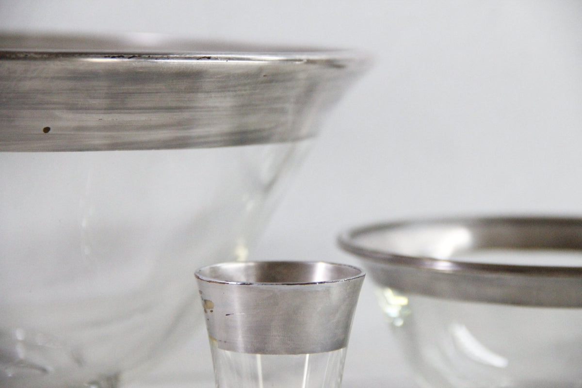 Dorothy Thorpe Chip and Dip Set | Mid-Century Glass Bowls with Sterling Overlay - Debra Hall Lifestyle