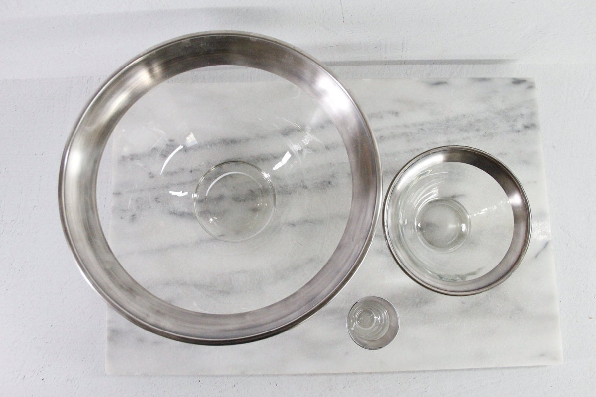 Dorothy Thorpe Chip and Dip Set | Mid-Century Glass Bowls with Sterling Overlay - Debra Hall Lifestyle