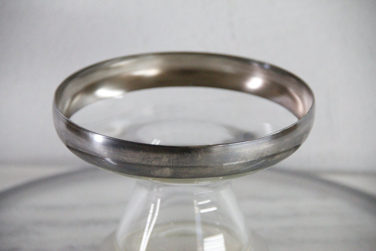 Dorothy Thorpe Sterling Overlay Band Glass Cake Stand | 1950s - Debra Hall Lifestyle