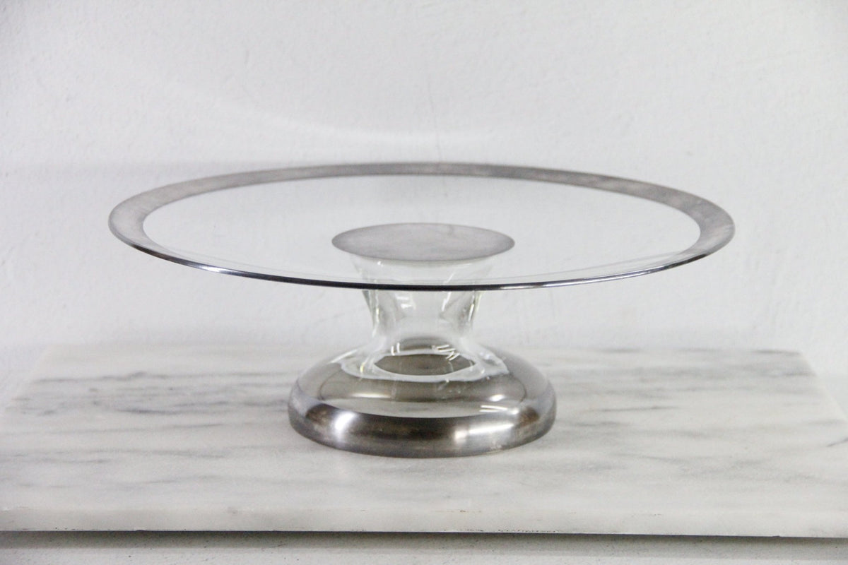 Dorothy Thorpe Sterling Overlay Band Glass Cake Stand | 1950s - Debra Hall Lifestyle