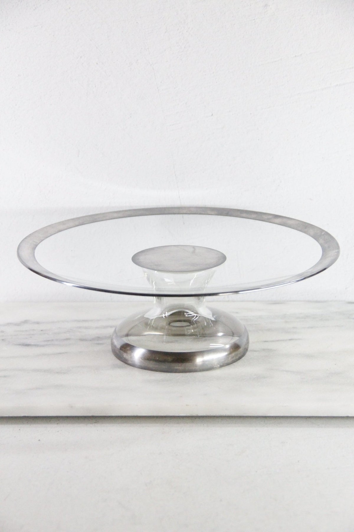 Dorothy Thorpe Sterling Overlay Band Glass Cake Stand | 1950s - Debra Hall Lifestyle