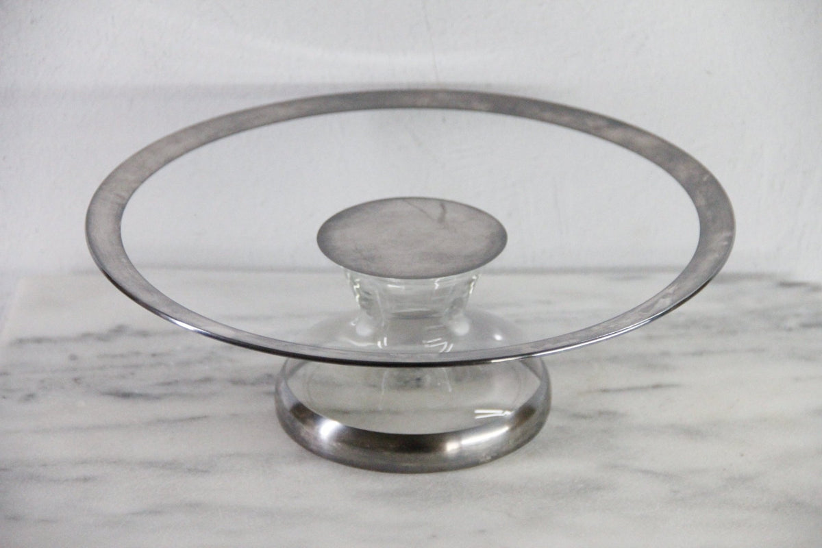 Dorothy Thorpe Sterling Overlay Band Glass Cake Stand | 1950s - Debra Hall Lifestyle