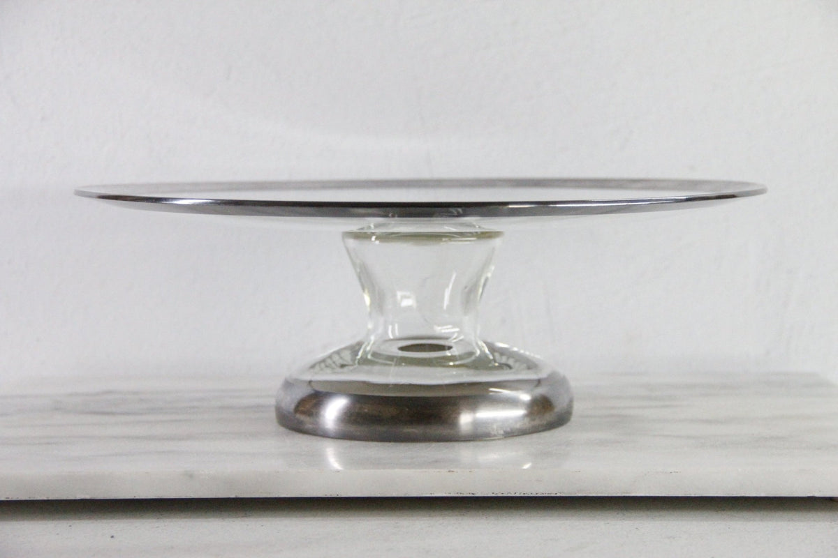 Dorothy Thorpe Sterling Overlay Band Glass Cake Stand | 1950s - Debra Hall Lifestyle