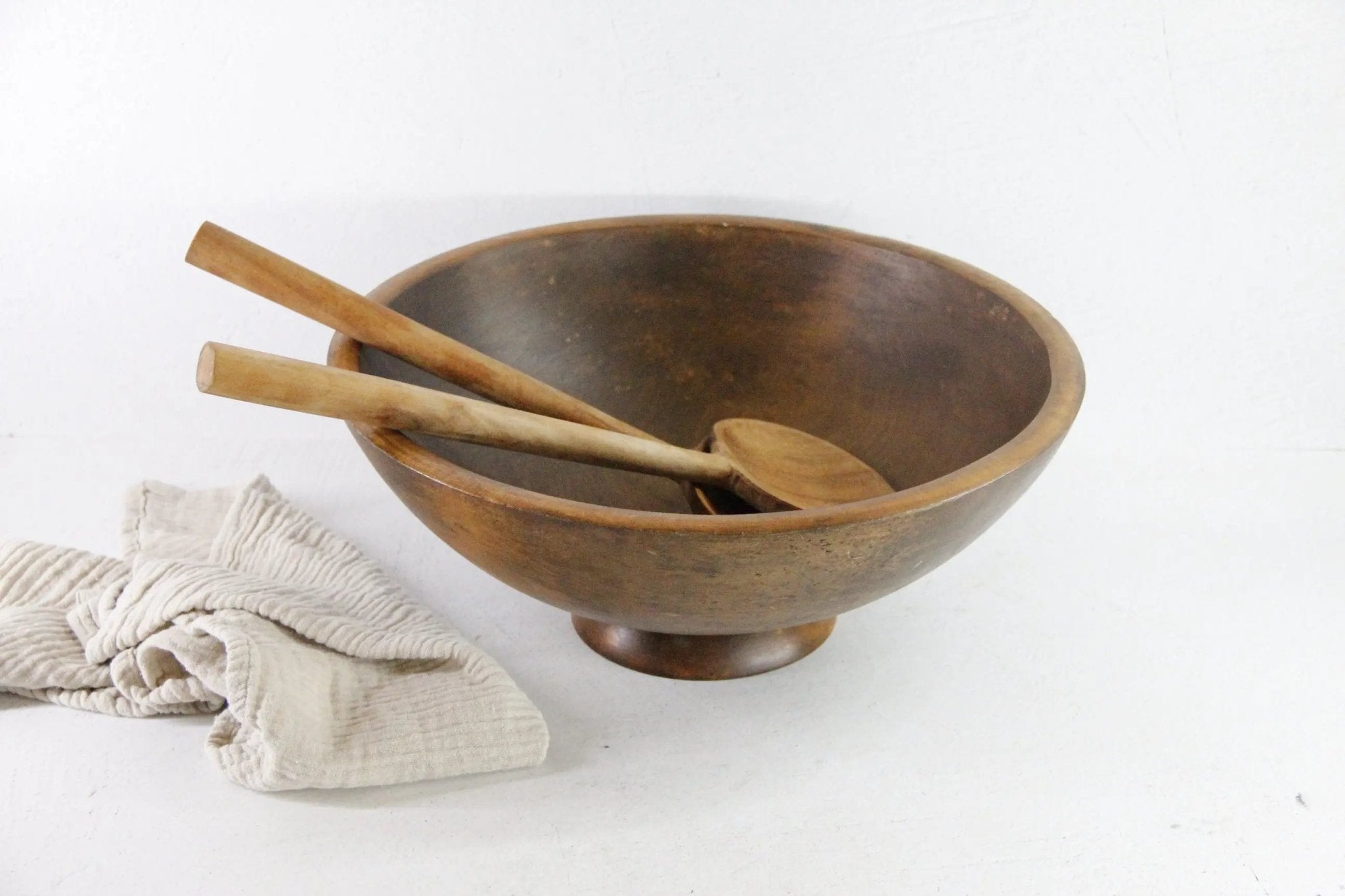 Extra Large Wood Bowl | Vintage Scandinavian Pedestal Style - Debra Hall Lifestyle