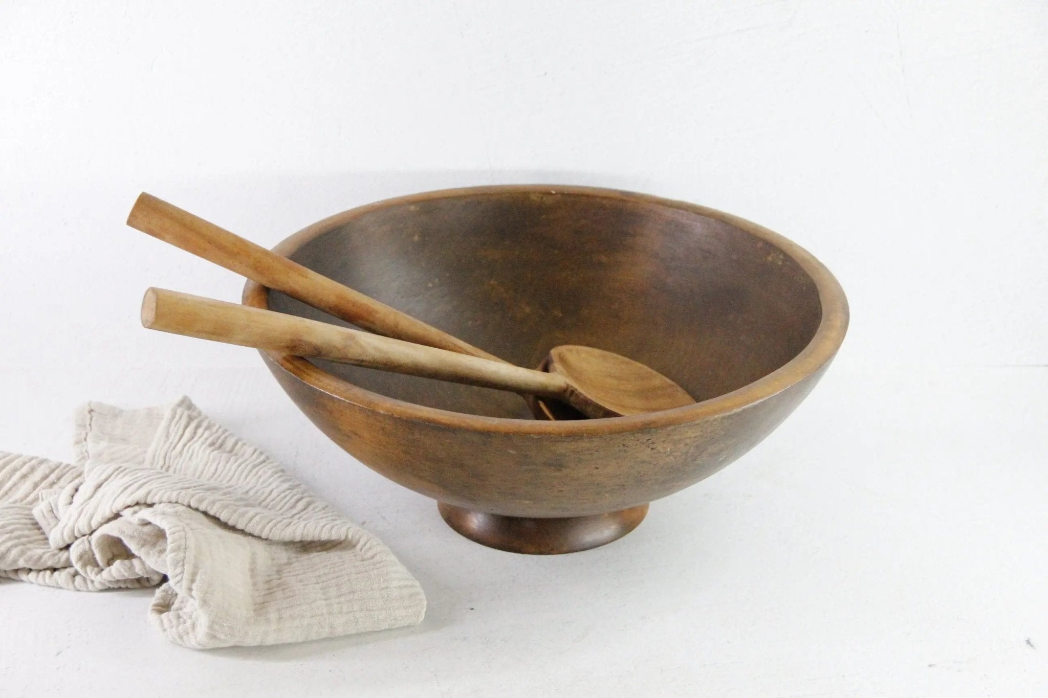 Extra Large Wood Bowl | Vintage Scandinavian Pedestal Style - Debra Hall Lifestyle