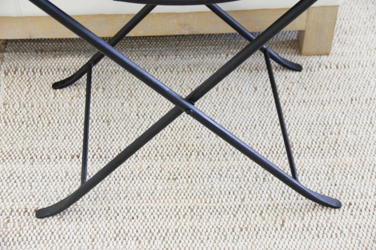 Folding Leather Stool | Black Iron Bench W/Black Leather-Luggage Rack - Debra Hall Lifestyle