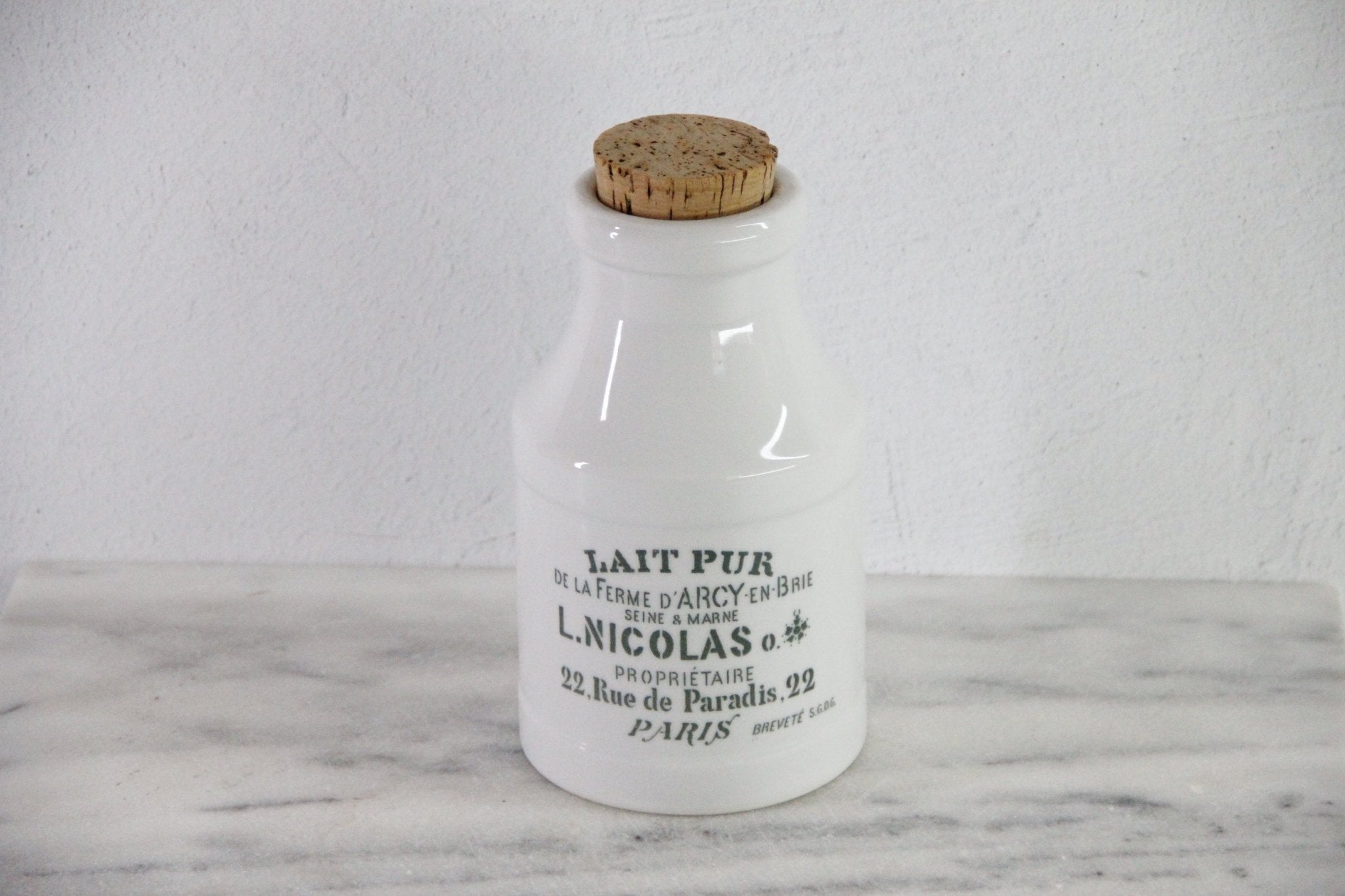 French Milk Bottle | Vintage Porcelain With Cork, Paris - Debra Hall Lifestyle