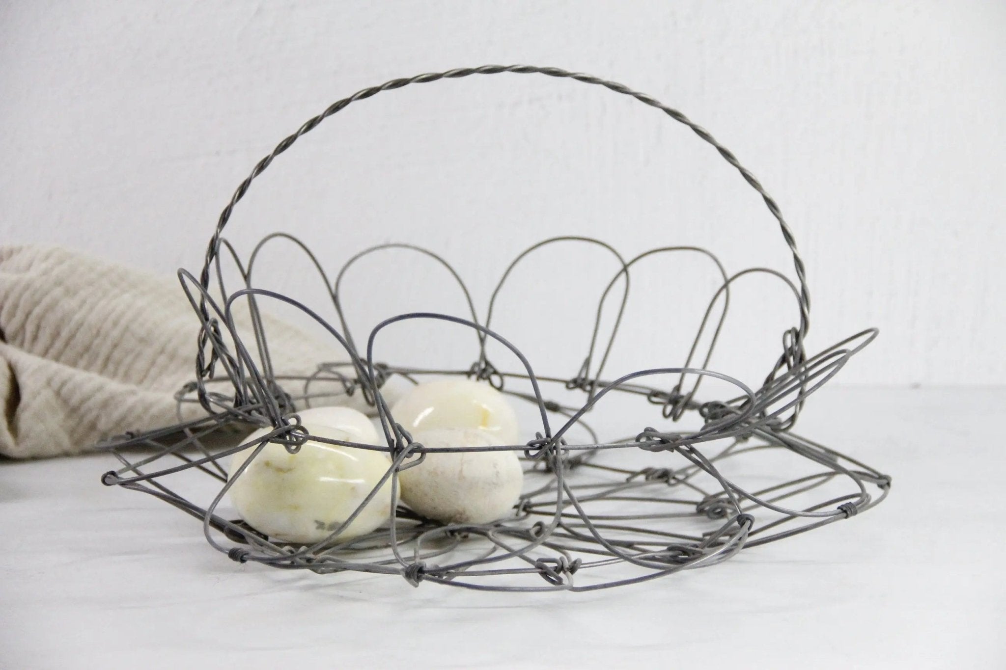 French Wire Egg Basket Vintage | Collapsable with Handle LG - Debra Hall Lifestyle