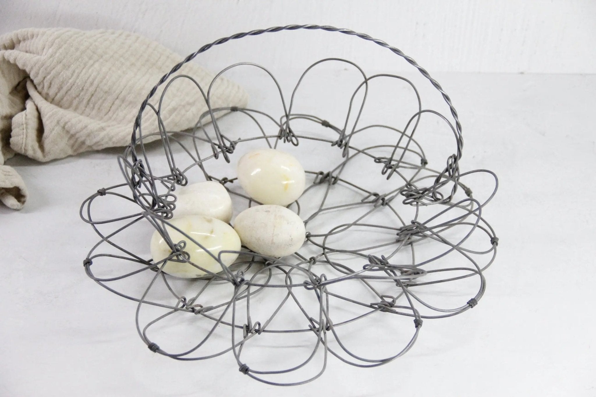 French Wire Egg Basket Vintage | Collapsable with Handle LG - Debra Hall Lifestyle