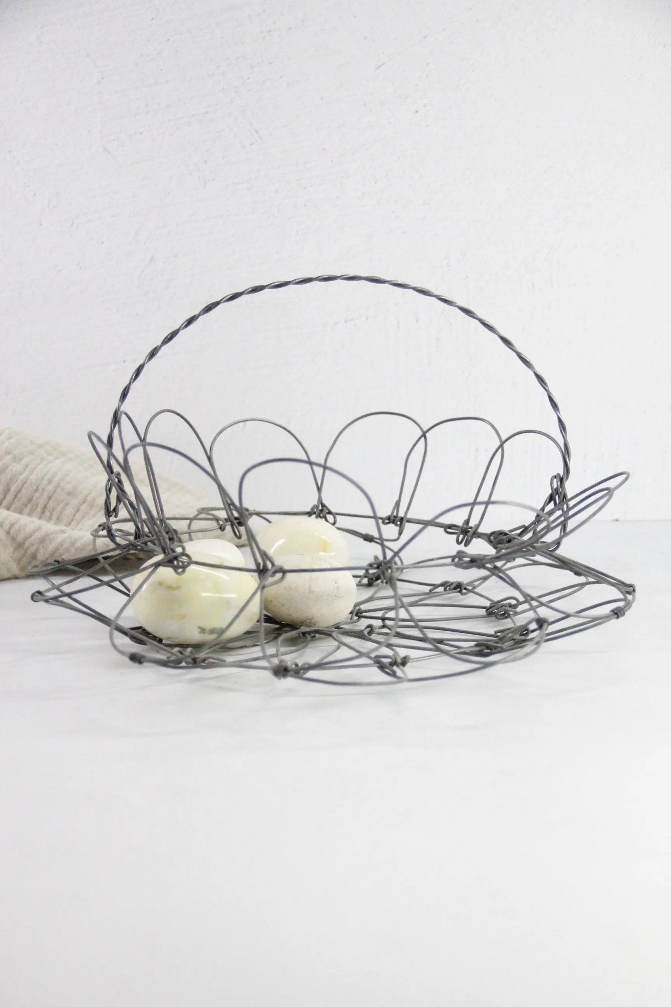 French Wire Egg Basket Vintage | Collapsable with Handle LG - Debra Hall Lifestyle