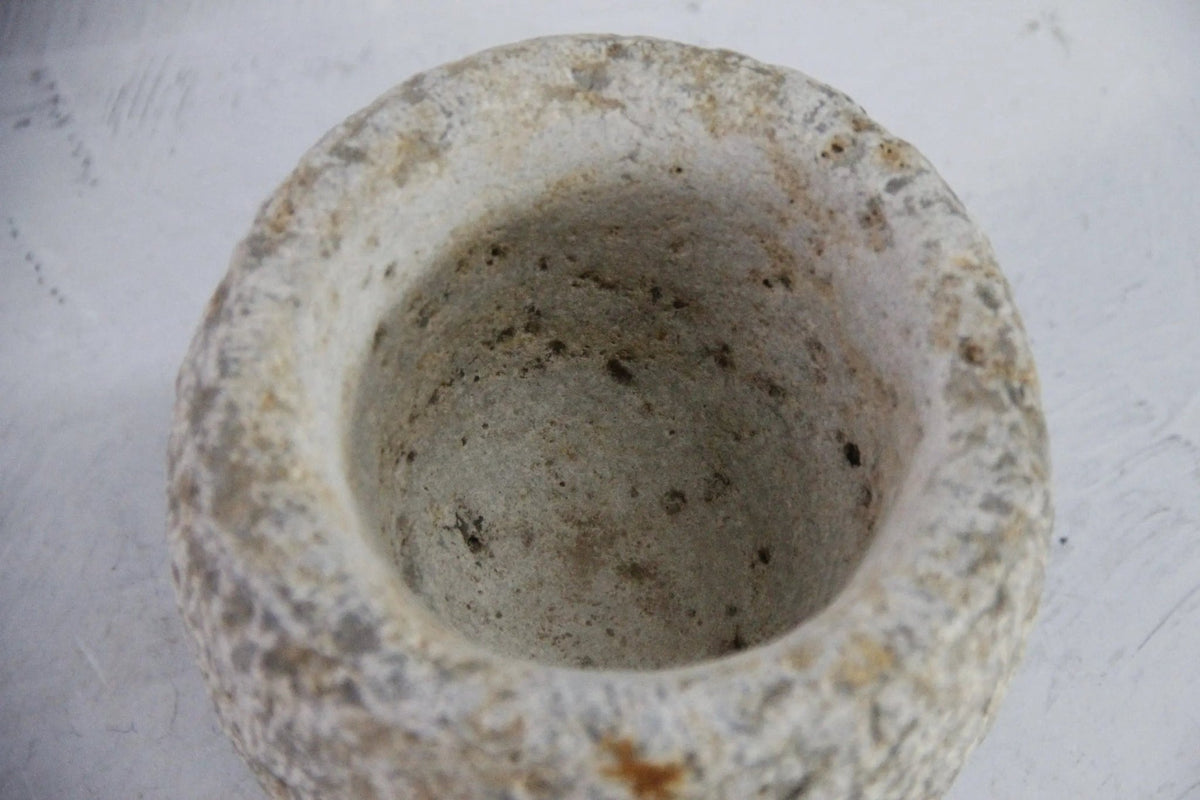 Hand Carved Stone Mortar | Vintage Limestone Garlic Grinder - Debra Hall Lifestyle