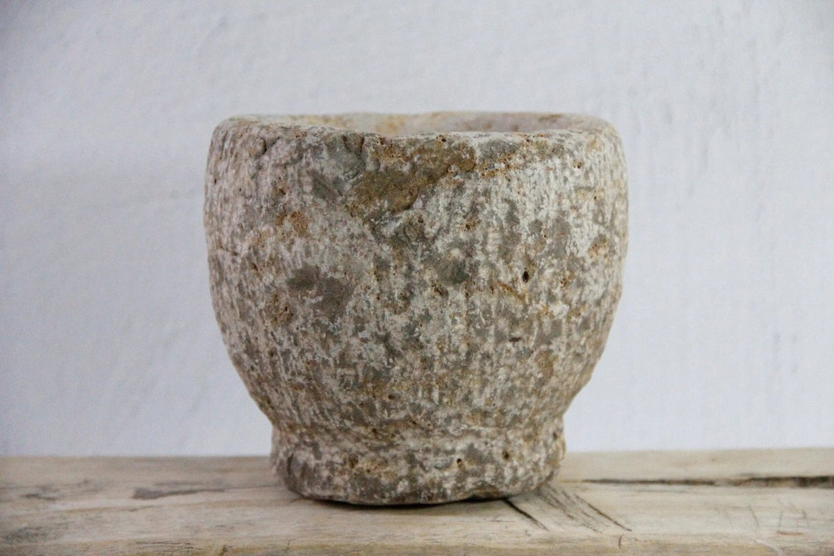 Hand Carved Stone Mortar | Vintage Limestone Garlic Grinder - Debra Hall Lifestyle