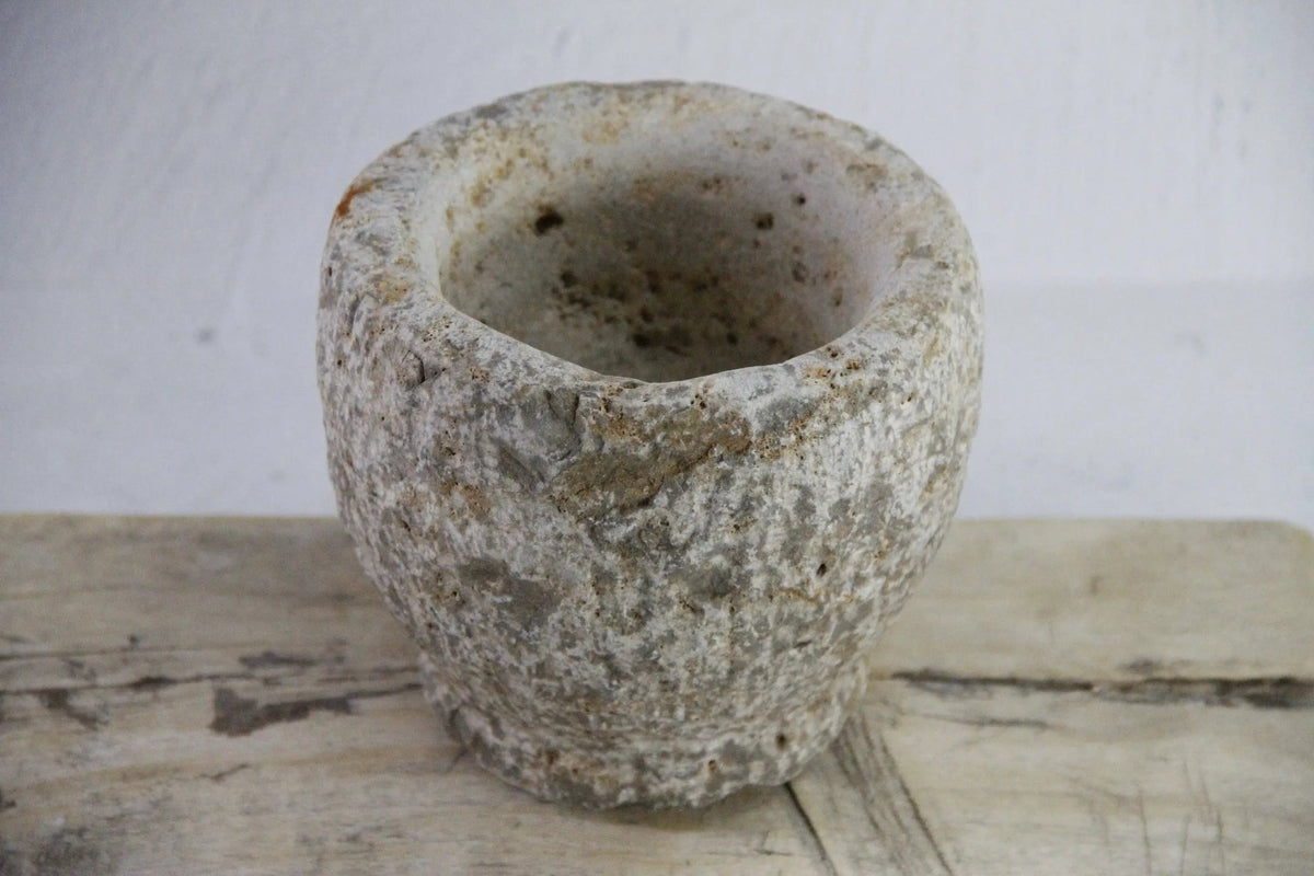 Hand Carved Stone Mortar | Vintage Limestone Garlic Grinder - Debra Hall Lifestyle