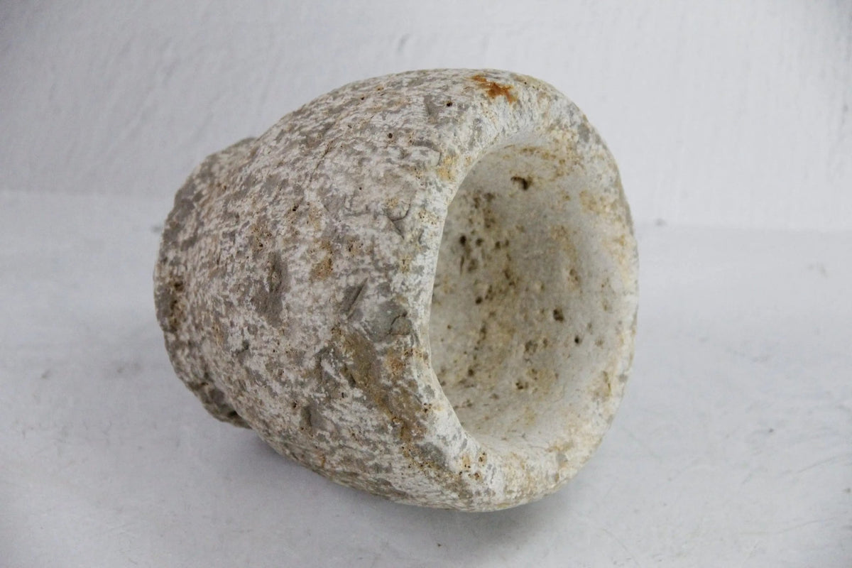 Hand Carved Stone Mortar | Vintage Limestone Garlic Grinder - Debra Hall Lifestyle