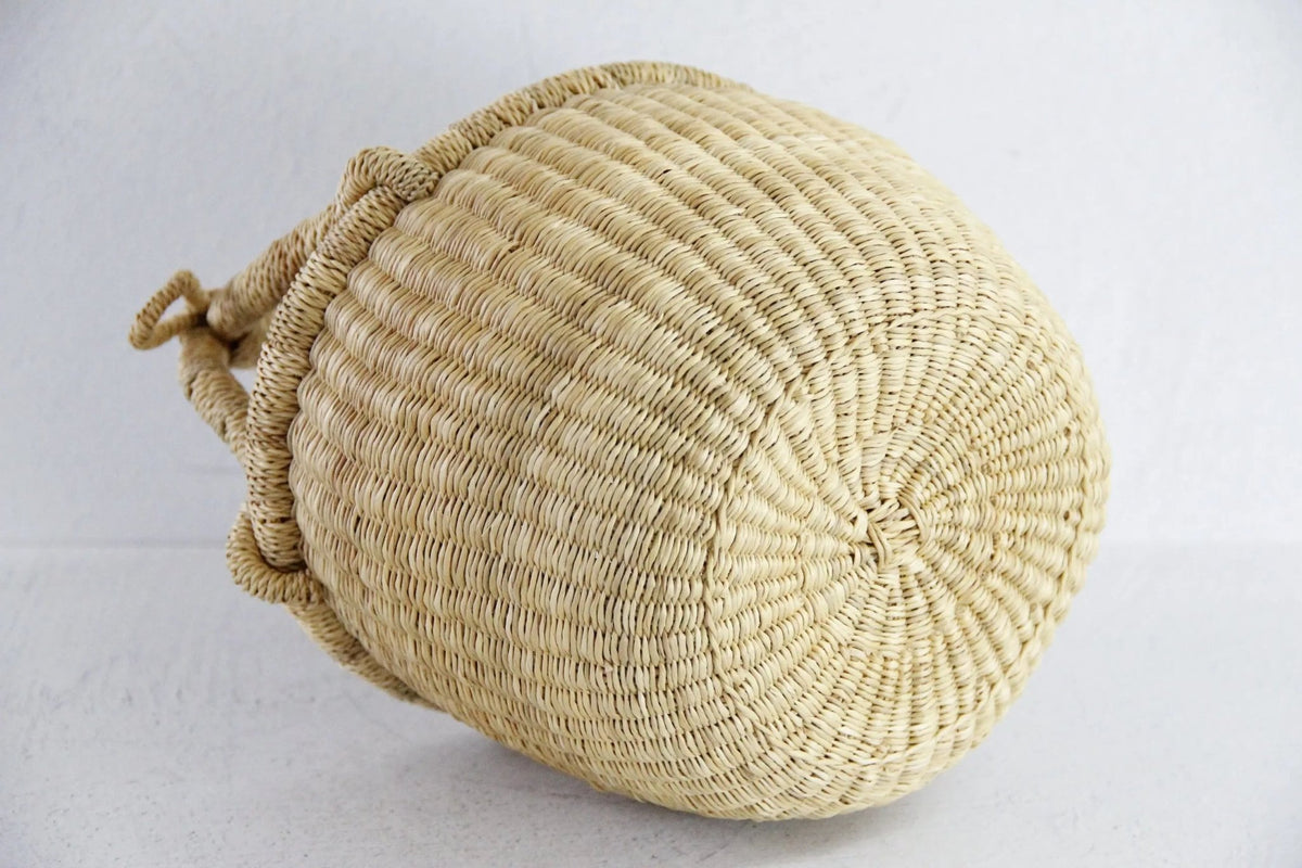 Hand Woven Market Basket | Vintage Mini Round Bolga - Debra Hall Lifestyle