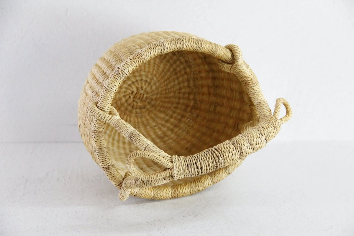 Hand Woven Market Basket | Vintage Mini Round Bolga - Debra Hall Lifestyle