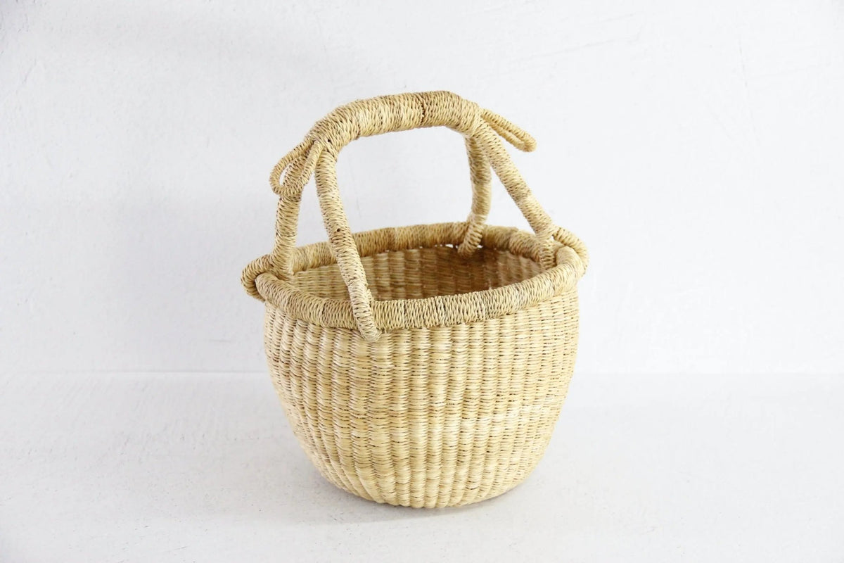 Hand Woven Market Basket | Vintage Mini Round Bolga - Debra Hall Lifestyle