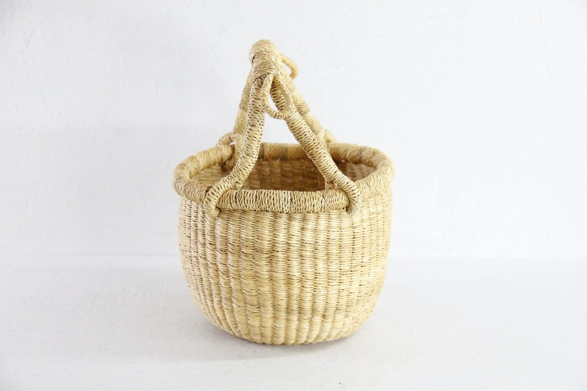 Hand Woven Market Basket | Vintage Mini Round Bolga - Debra Hall Lifestyle