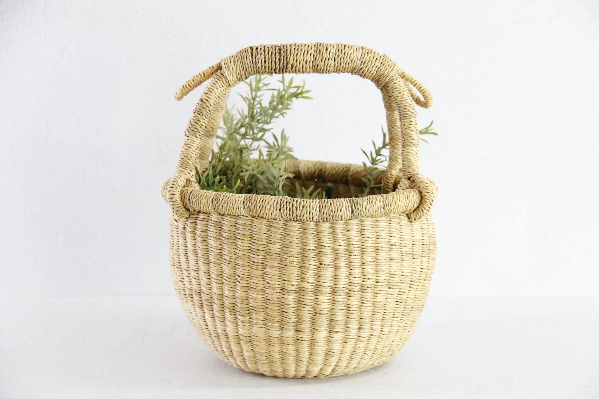 Hand Woven Market Basket | Vintage Mini Round Bolga - Debra Hall Lifestyle