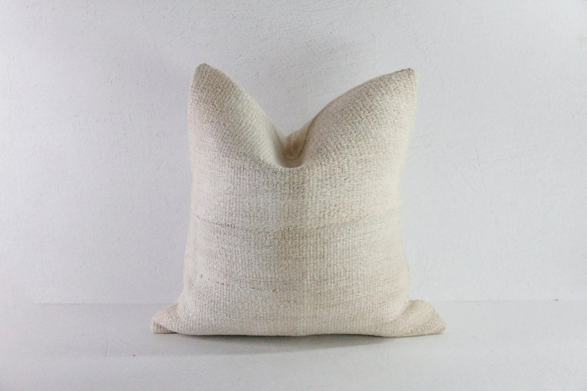 Hemp Pillow | 18" Vintage Turkish Kilim Textile Natural Cover - Debra Hall Lifestyle