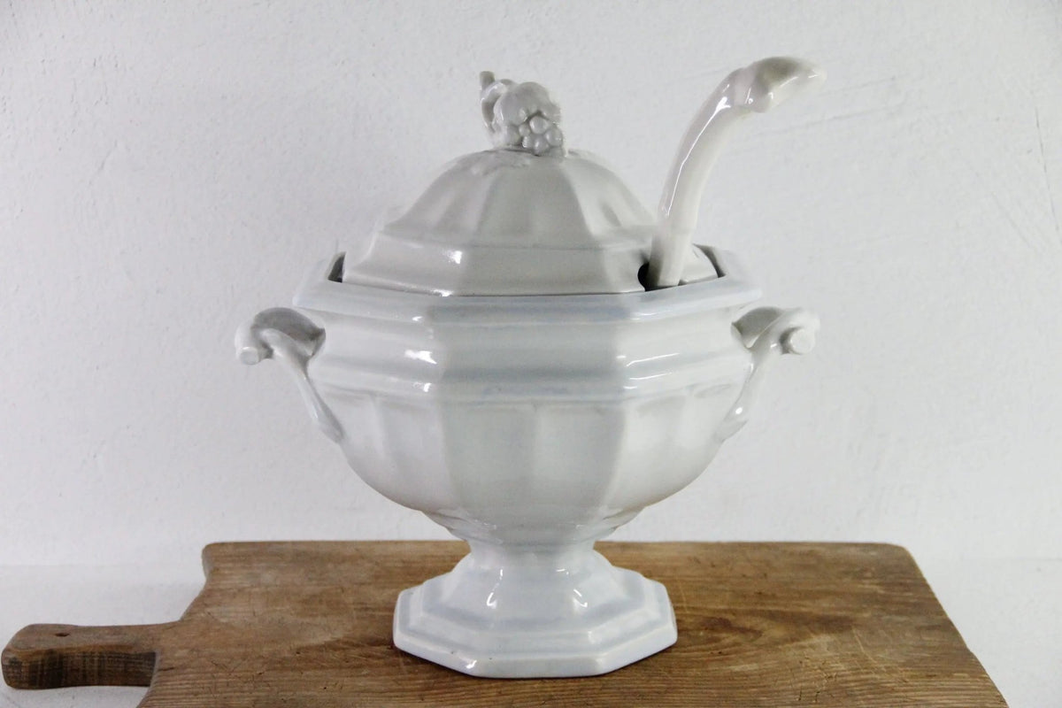Ironstone Tureen with Ladle Antique White Staffordshire C.1840-60 - Debra Hall Lifestyle