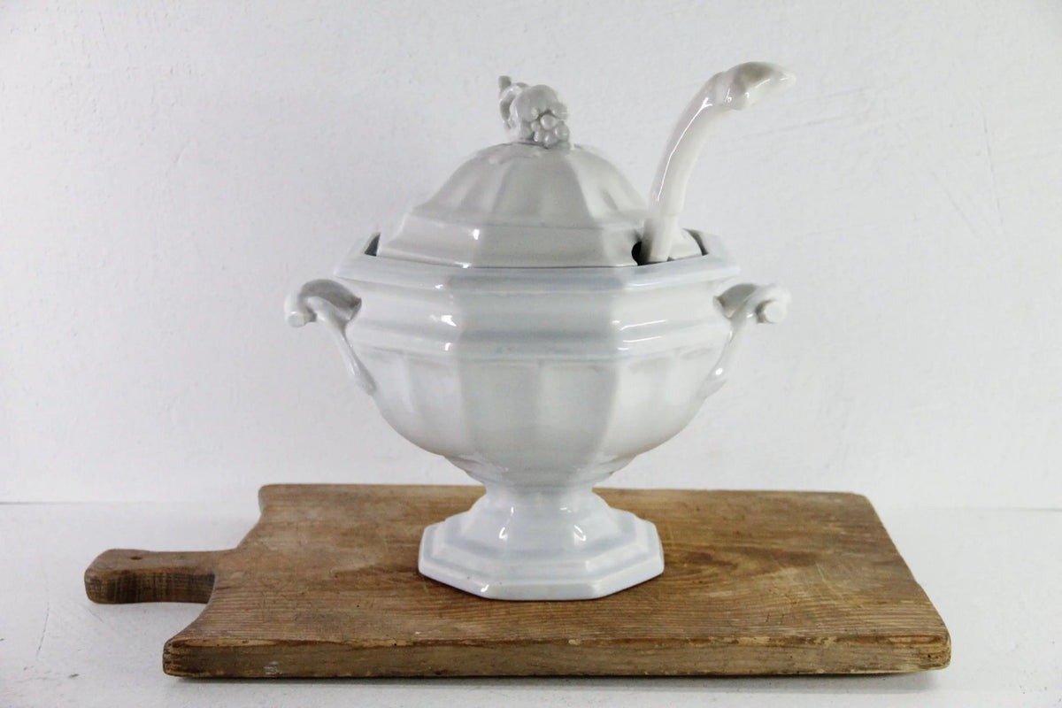 Ironstone Tureen with Ladle Antique White Staffordshire C.1840-60 - Debra Hall Lifestyle