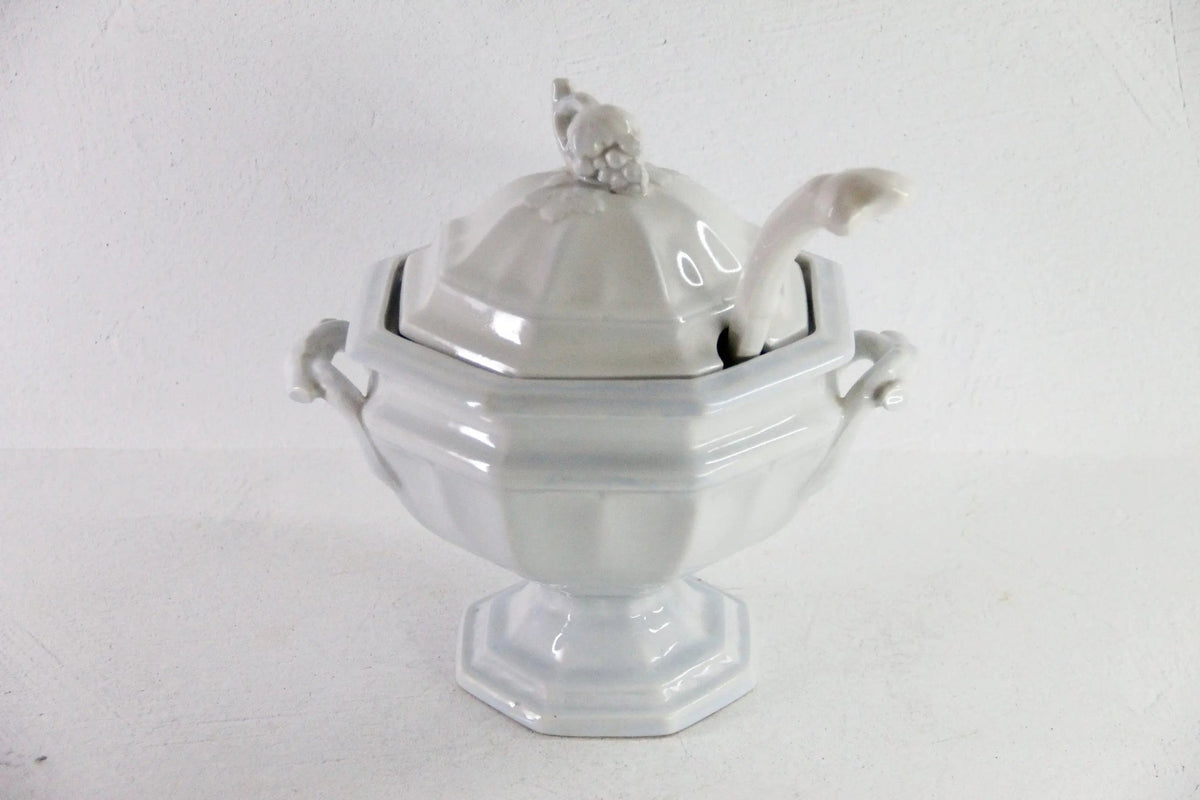 Ironstone Tureen with Ladle Antique White Staffordshire C.1840-60 - Debra Hall Lifestyle