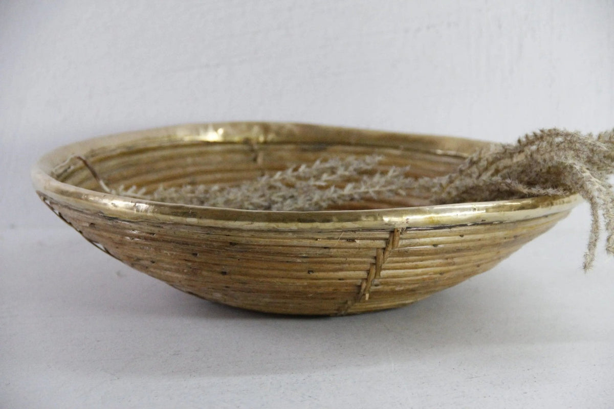 Italian Rattan and Brass Bowl Basket | Garbriella Crespi Style - Debra Hall Lifestyle