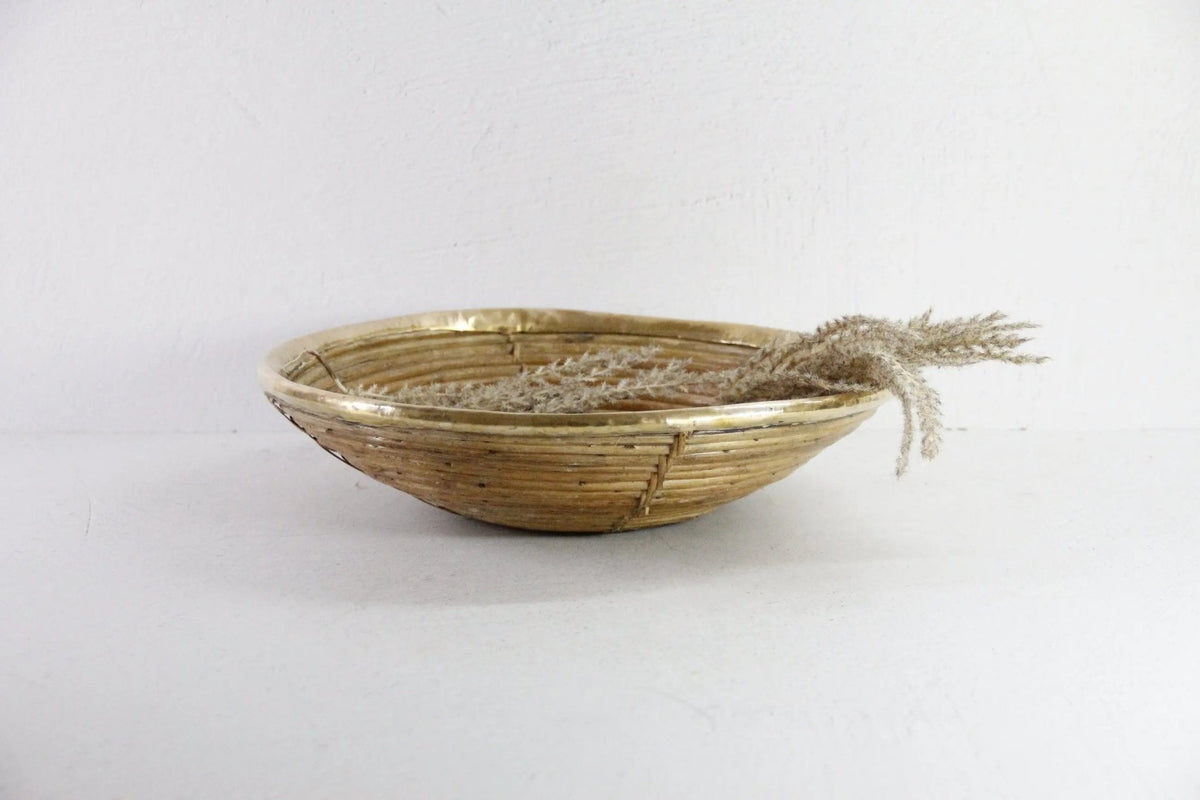 Italian Rattan and Brass Bowl Basket | Garbriella Crespi Style - Debra Hall Lifestyle