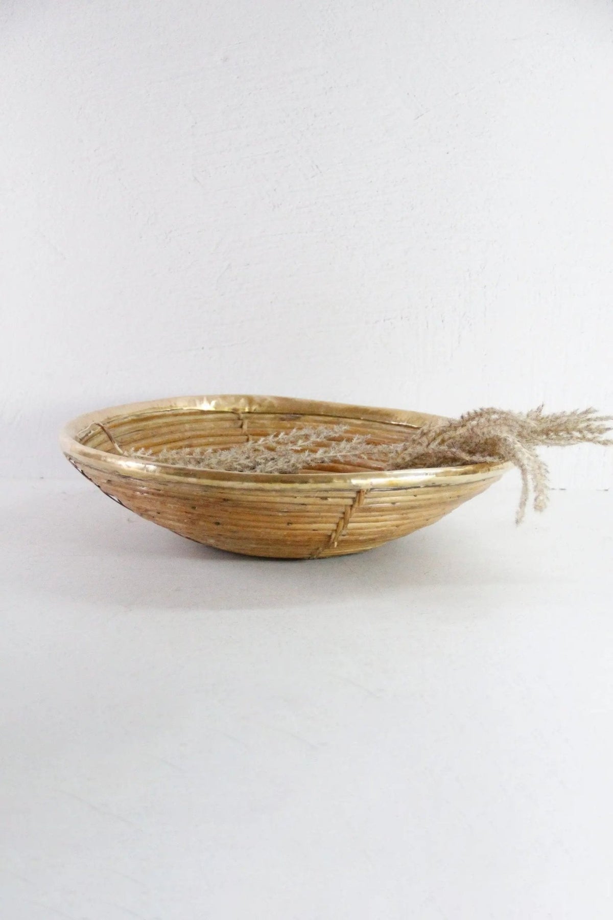 Italian Rattan and Brass Bowl Basket | Garbriella Crespi Style - Debra Hall Lifestyle